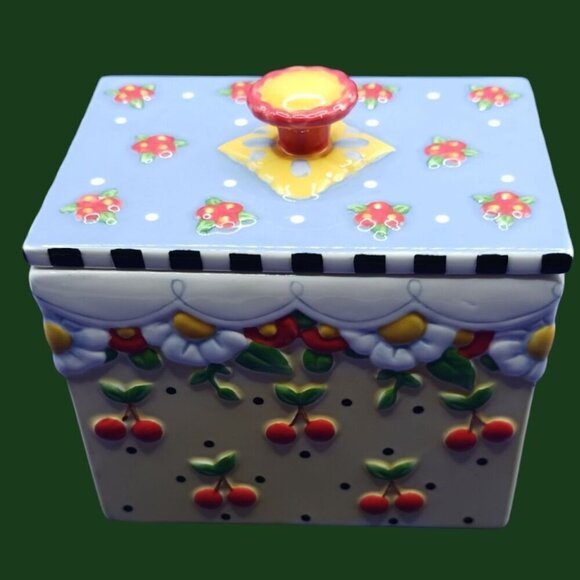 Mary Engelbreit Ceramic Floral & Cherry Design Canister With Lid - Picture 10 of 12